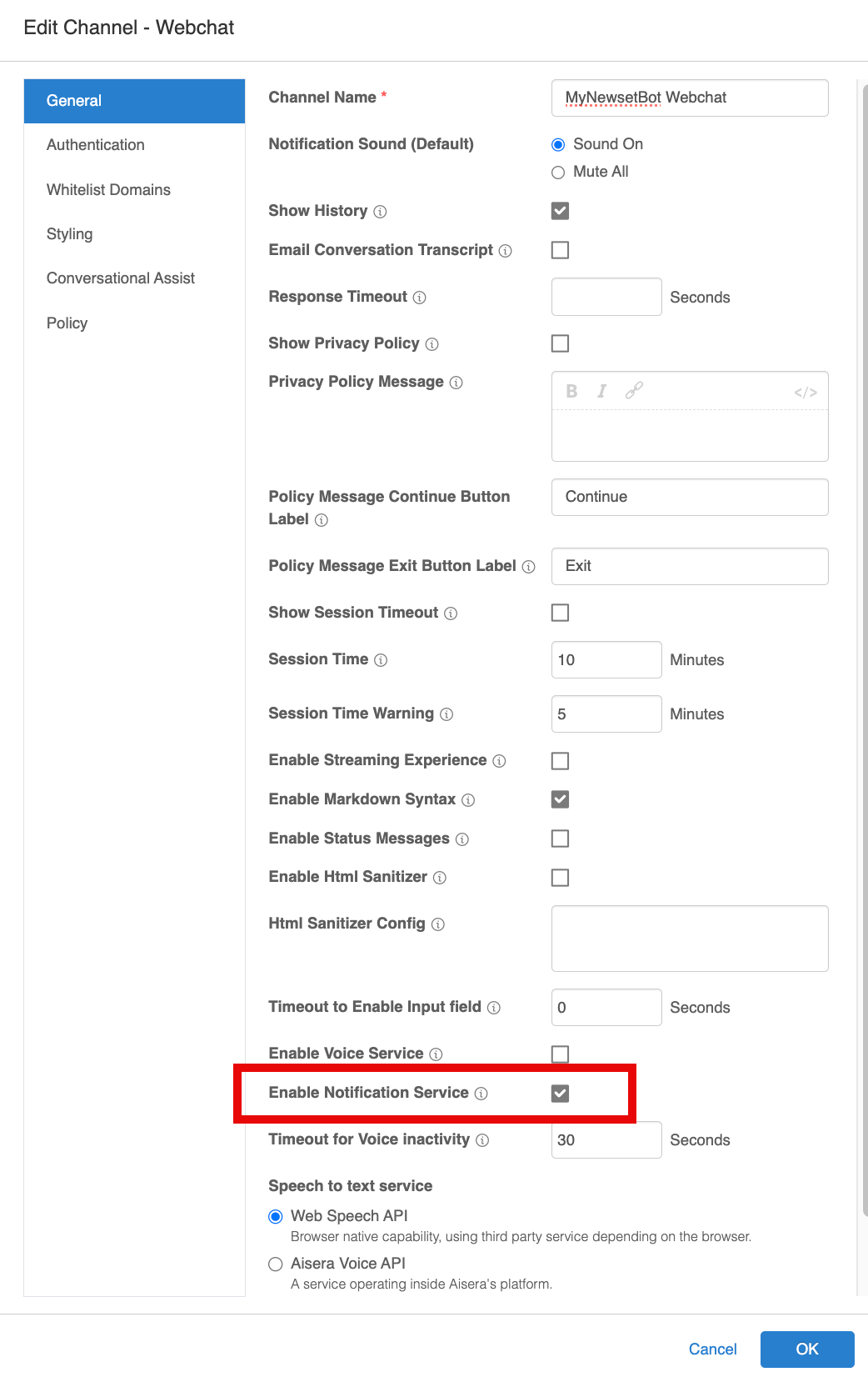 Enable Notification Service