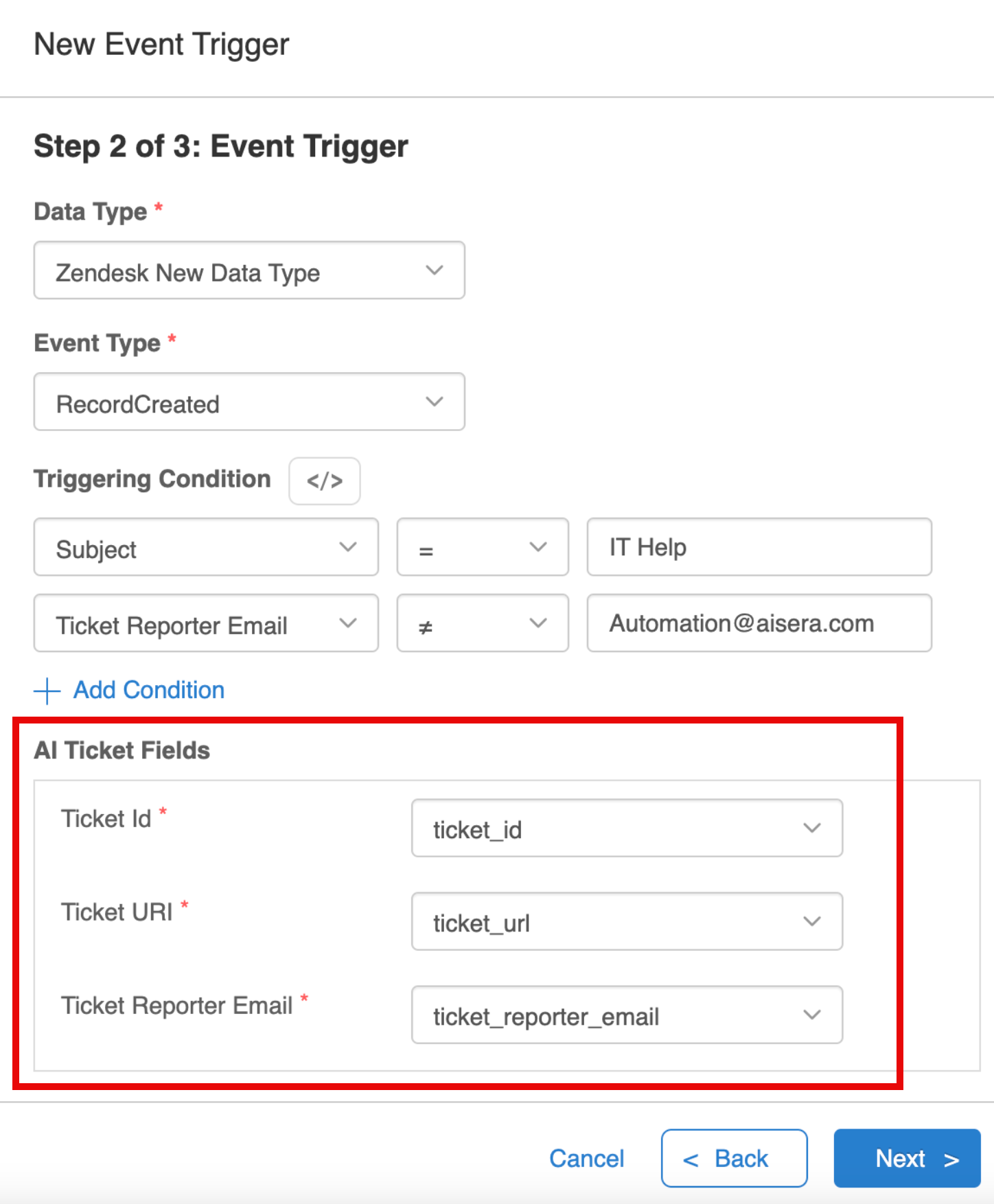 AI Ticket Fields